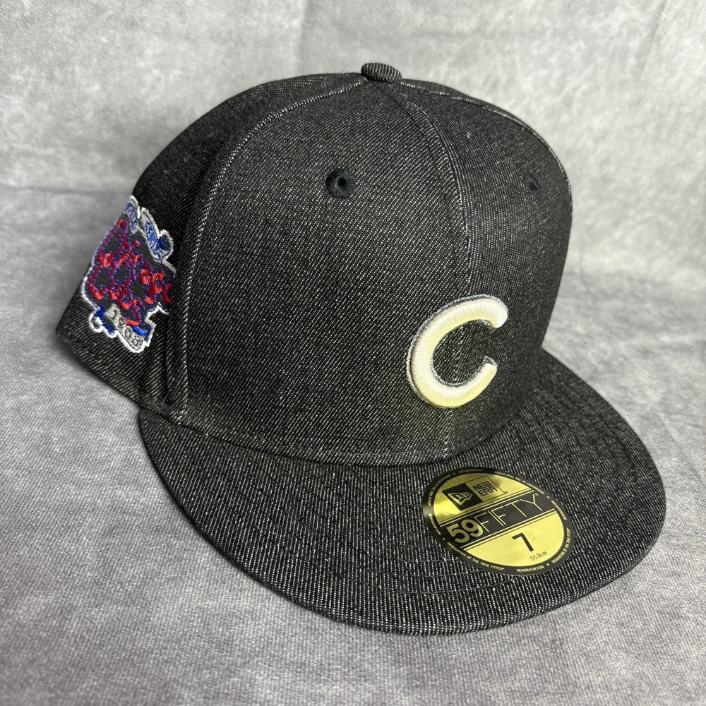 Chicago Cubs New Era 59Fifty Hat Fitted 7 Black Denim‎ Wrigley Field NEW